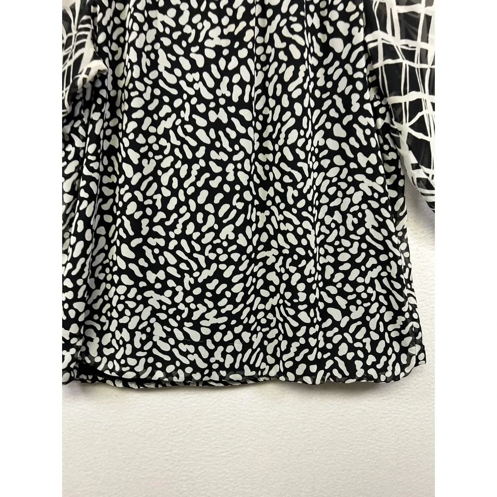 Ann Taylor Mixed Print Abstract Blouse Womens Small Black White 3/4 Sleeve Top